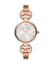 Emporio Armani Retro Quartz Silver Dial Rose Gold Steel Strap Watch For Women - AR1776