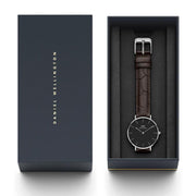 Daniel Wellington Classic Petite York Black Dial Brown Leather Strap Watch For Women - DW00100182