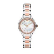 Emporio Armani Three Hand Mother of Pearl Dial Two Tone Steel Strap Watch For Women - AR11569