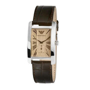 Emporio Armani Classic Beige Dial Brown Leather Strap Watch For Men - AR0154