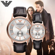 Emporio Armani Classic Analog Silver Dial Brown Leather Strap Watch For Men - AR9101