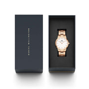 Daniel Wellington Iconic Link White Dial Rose Gold Steel Strap Watch For Women - DW00100209