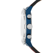 Fossil Bronson Chronograph Luggage Blue Dial Brown Leather Strap Watch for Men - FS5829