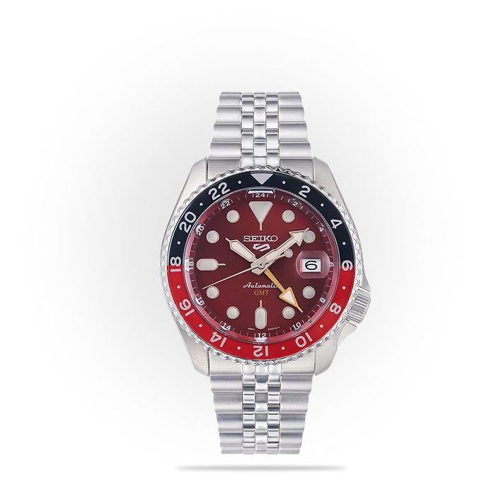 Seiko 5 Sports Thong Sia Limited Edition Red Dial Silver Steel Strap W