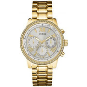 Guess Multi-function Diamonds White Dial Gold Steel Strap Watch for Women - W0559L2