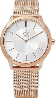 Calvin Klein Minimal White Dial Rose Gold Mesh Bracelet Watch for Women - K3M22626