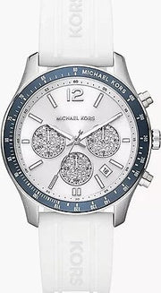 Michael Kors Berkley Chronograph Silver Dial White Rubber Strap Watch For Women  - MKO1040