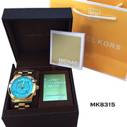 Michael Kors Runway Stop Hunger Blue Dial Gold Steel Strap Watch for Men - MK8315