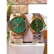 Michael Kors Slim Runway Green Dial Gold Steel Strap Watch for Women - MK3435