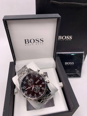 Hugo Boss Aeroliner Chronograph Black Dial Silver Steel Strap Watch for Men - 1513181