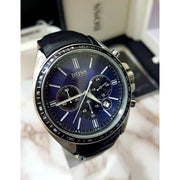 Hugo Boss Driver Sport Chronograph Blue Dial Black Leather Strap Watch for Men - 1513077