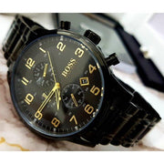 Hugo Boss Aeroliner Chronograph Black Dial Black Steel Strap Watch for Men - 1513275