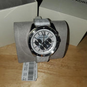 Michael Kors Brecken Chronograph Silver Dial White Leather Strap Watch For Men - MK8949