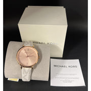 Michael Kors Jayne Three Hand Rose Gold Dial White Leather Strap Watch For Women - MK7128