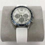Michael Kors Berkley Chronograph Silver Dial White Rubber Strap Watch For Women  - MKO1040