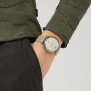 Emporio Armani Aviator Chronograph Grey Dial Beige Leather Strap Watch For Men - AR11107