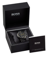Hugo Boss Aeroliner Chronograph Black Dial Black Steel Strap Watch for Men - 1513275