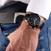 Hugo Boss Rafale Chronograph Black Dial Black Leather Strap Watch For Men - 1513390