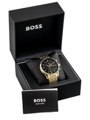 Hugo Boss Navigator Chronograph Black Dial Gold Steel Strap Watch for Men - 1513531