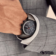 Hugo Boss Grand Prix Chronograph Black Dial Grey Leather Strap Watch for Men - 1513562