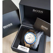 Hugo Boss Trophy Chronograph White Dial Gold Steel Strap Watch for Men - 1513631