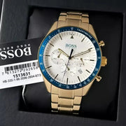 Hugo Boss Trophy Chronograph White Dial Gold Steel Strap Watch for Men - 1513631