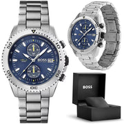 Hugo Boss Vela Diver Chronograph Blue Dial Silver Steel Strap Watch for Men - 1513775