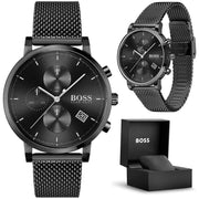 Hugo Boss Integrity Chronograph Black Dial Black Mesh Bracelet Watch for Men - 1513813