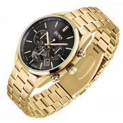 Hugo Boss Champion Chronograph Black Dial Gold Steel Strap Watch for Men - 1513848