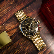 Hugo Boss Champion Chronograph Black Dial Gold Steel Strap Watch for Men - 1513848