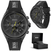 Hugo Boss Distinct Chronograph Black Dial Black Silicone Strap Watch for Men - 1513859