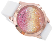 Guess Crush Crystals Gold Dial White Rubber Strap Watch for Women - W1223L3