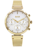 Hugo Boss Flawless Chronograph Silver Dial Gold Mesh Bracelet Watch for Women - 1502552