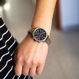 Hugo Boss Hera Chronograph Blue Dial Gold Steel Strap Watch for Women - 1502566