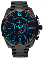 Diesel Mega Chief Chronograph Black Dial Black Steel Strap Watch For Men - DZ4318