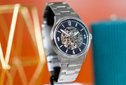 Fossil Forrester Automatic Skeleton Black Dial Silver Steel Strap Watch for Men - ME3180