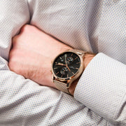 Hugo Boss Associate Chronograph Black Dial Rose Gold Mesh Bracelet Watch for Men - 1513806