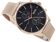 Hugo Boss Associate Chronograph Black Dial Rose Gold Mesh Bracelet Watch for Men - 1513806