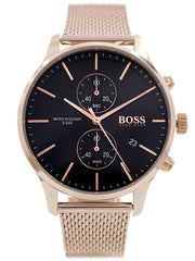 Hugo Boss Associate Chronograph Black Dial Rose Gold Mesh Bracelet Watch for Men - 1513806