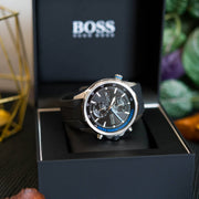 Hugo Boss Globetrotter Chronograph Black Dial Black Silicone Strap Watch for Men - 1513820