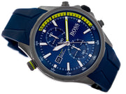 Hugo Boss Globetrotter Chronograph Blue Dial Blue Silicone Strap Watch for Men - 1513821
