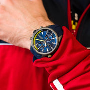 Hugo Boss Globetrotter Chronograph Blue Dial Blue Silicone Strap Watch for Men - 1513821