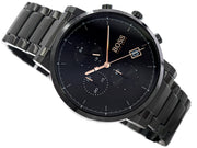 Hugo Boss Integrity Chronograph Black Dial Black Steel Strap Watch for Men - 1513780