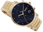Hugo Boss Integrity Chronograph Black Dial Gold Steel Strap Watch for Men - 1513781