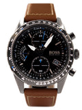 Hugo Boss Pilot Chronograph Black Dial Brown Leather Strap Watch for Men - 1513851