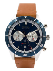 Hugo Boss Santiago Chronograph Blue Dial Brown Leather Strap Watch for Men - 1513860
