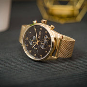 Hugo Boss Skymaster Chronograph Black Dial Gold Mesh Bracelet Watch for Men - 1513838
