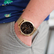 Hugo Boss Skymaster Chronograph Black Dial Gold Mesh Bracelet Watch for Men - 1513838