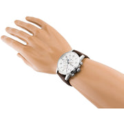 Hugo Boss Navigator Chronograph White Dial Brown Leather Strap Watch for Men - 1513495
