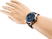 Hugo Boss Grand Prix Chronograph Blue Dial Brown Leather Strap Watch for Men - 1513604